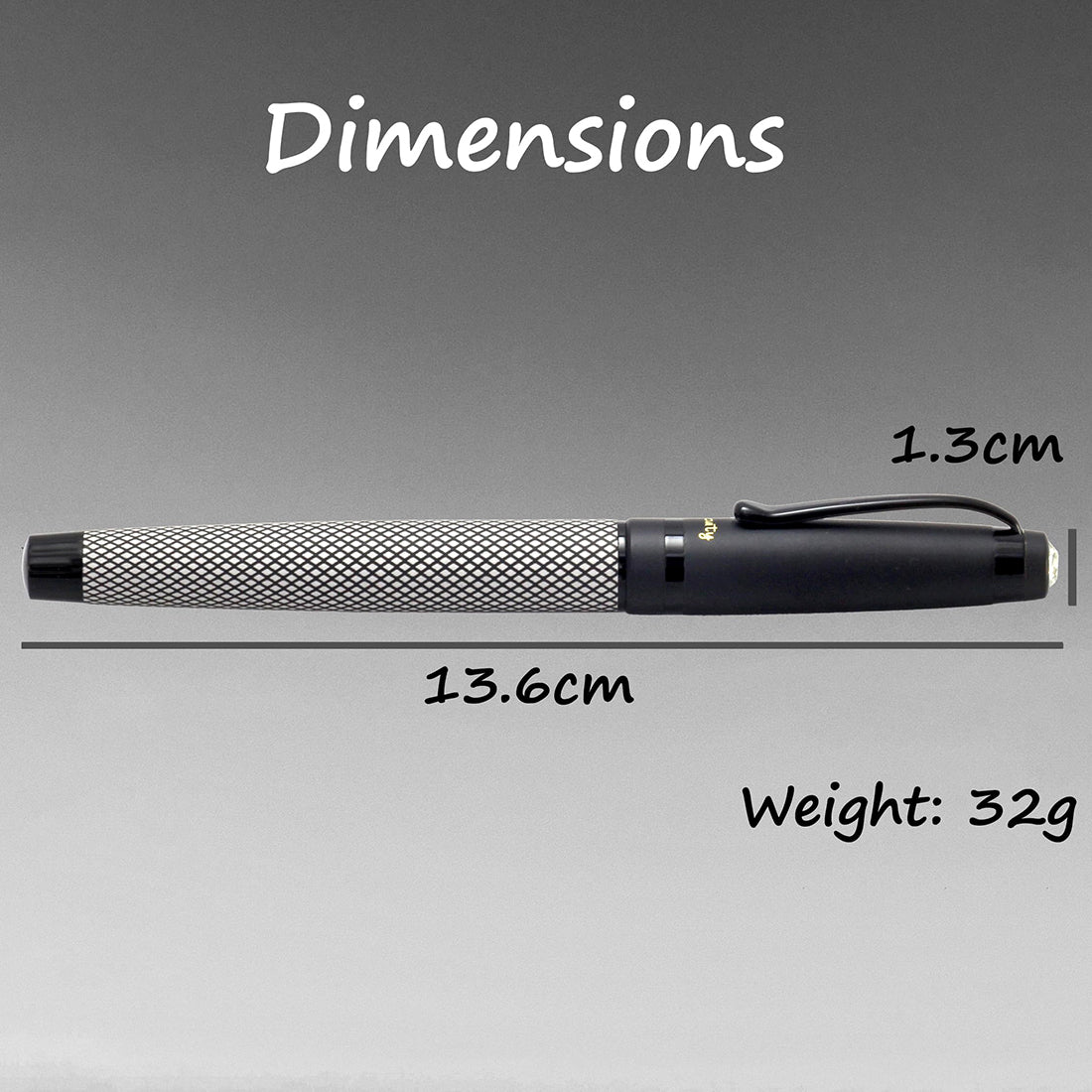 Acuity Fine Nib Fountain Pen with Converter - Metal Body with Matte Black Finish - Classy Checks Design & Black Clip - Comes in a Pen Pouch - 10017