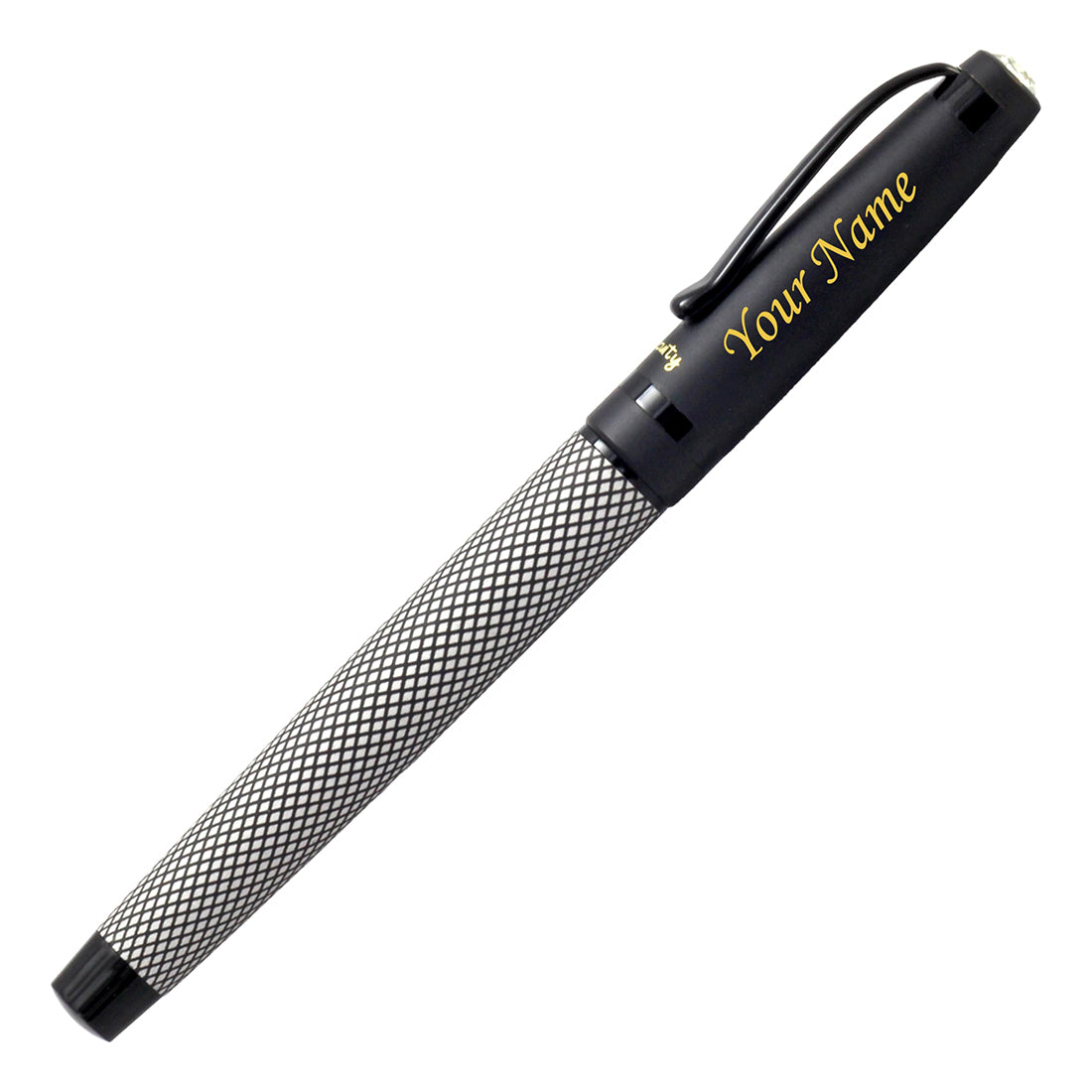 Acuity Fine Nib Fountain Pen with Converter - Metal Body with Matte Black Finish - Classy Checks Design & Black Clip - Comes in a Pen Pouch - 10017