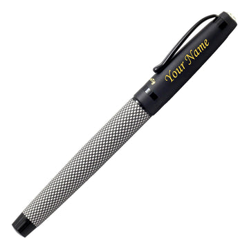 Acuity Fine Nib Fountain Pen with Converter - Metal Body with Matte Black Finish - Classy Checks Design & Black Clip - Comes in a Pen Pouch - 10017