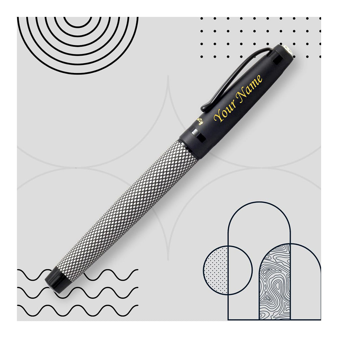 Acuity Fine Nib Fountain Pen with Converter - Metal Body with Matte Black Finish - Classy Checks Design & Black Clip - Comes in a Pen Pouch - 10017