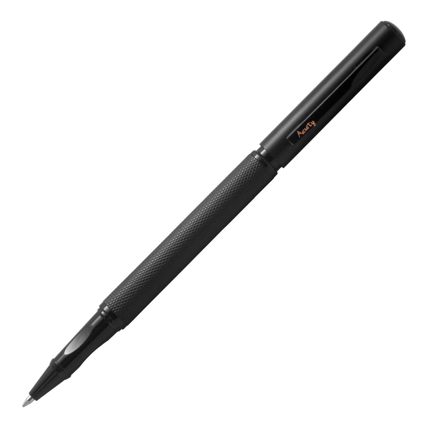Acuity Roller Ball Point Pen - Metal Body with Matte Black Finish, Checked Body, and Glossy Black Accessories - It Comes in a Pouch - 10020