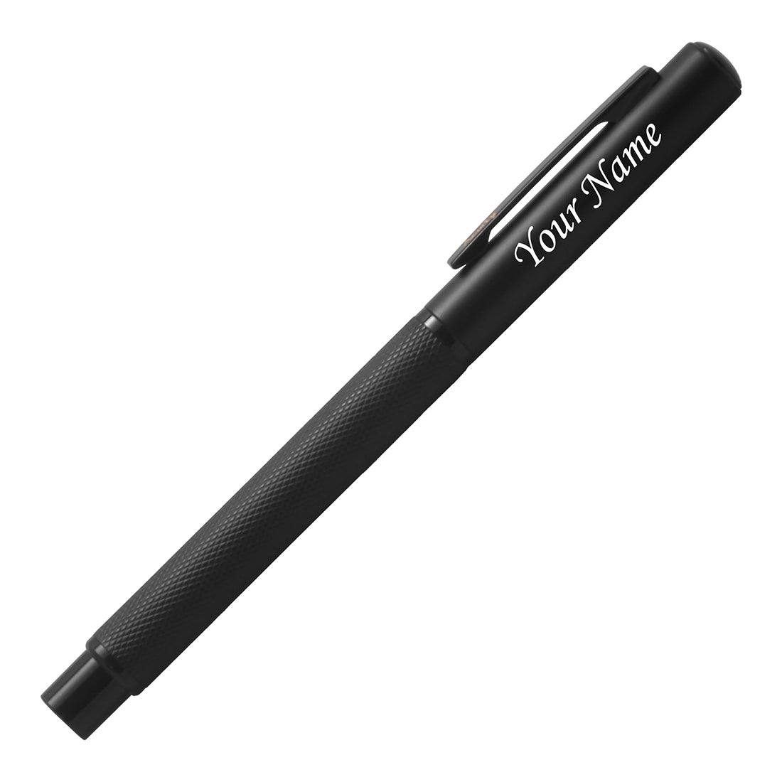 Acuity Roller Ball Point Pen - Metal Body with Matte Black Finish, Checked Body, and Glossy Black Accessories - It Comes in a Pouch - 10020