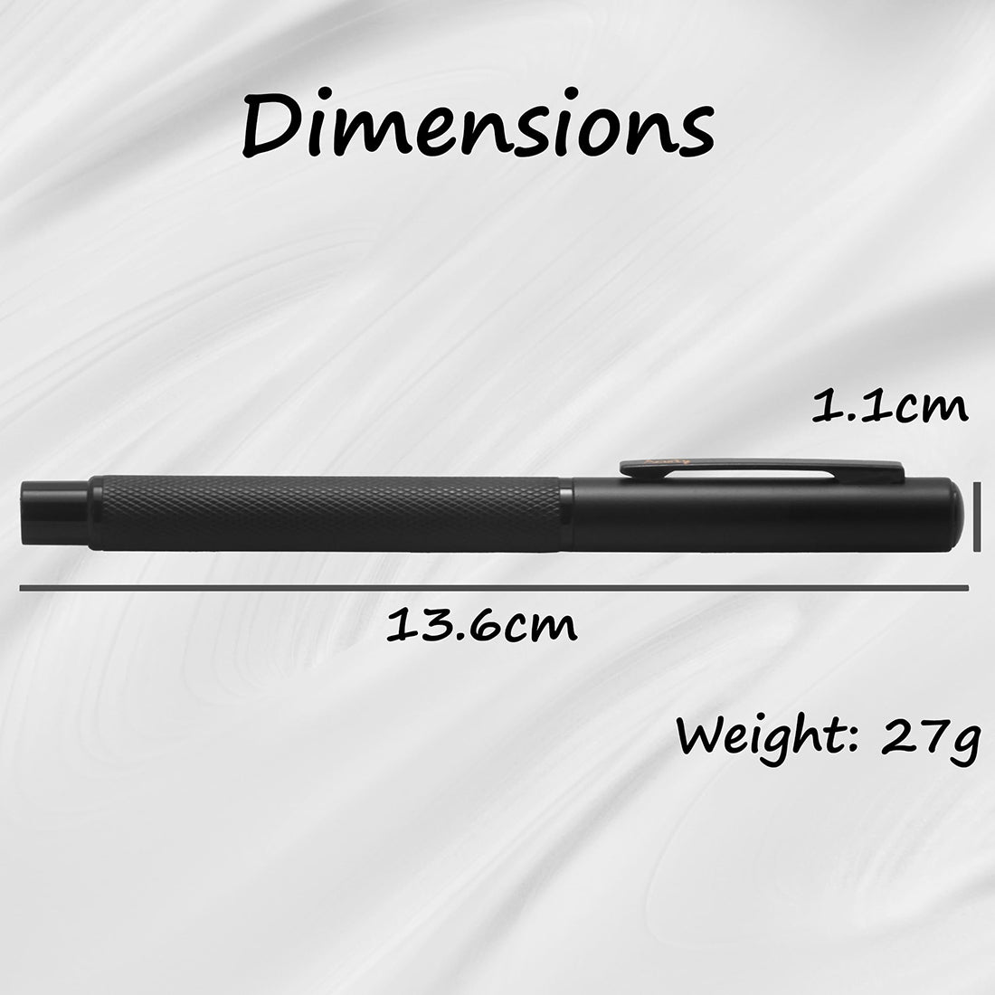 Acuity Roller Ball Point Pen - Metal Body with Matte Black Finish, Checked Body, and Glossy Black Accessories - It Comes in a Pouch - 10020