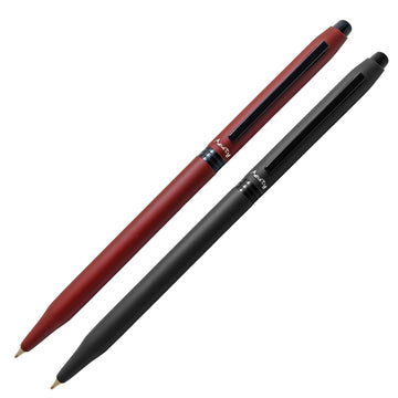 Acuity Slim Ball Point Pen Set - Metal Body with Matte Finish, and Glossy Black Clip – Ink Colour Blue - It Comes in a Pouch - (Set of 2 Pens – Maroon & Black) - 10029