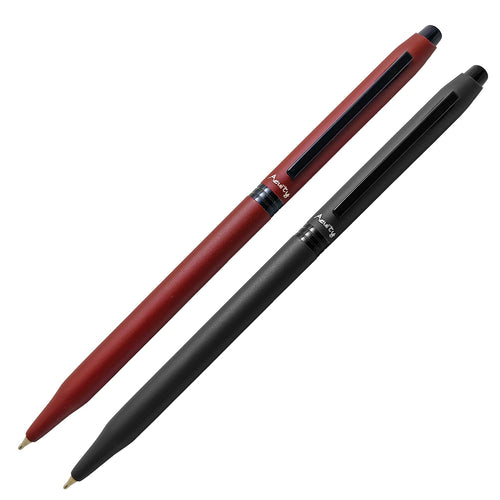 Acuity Slim Ball Point Pen Set - Metal Body with Matte Finish, and Glossy Black Clip – Ink Colour Blue - It Comes in a Pouch - (Set of 2 Pens – Maroon & Black) - 10029
