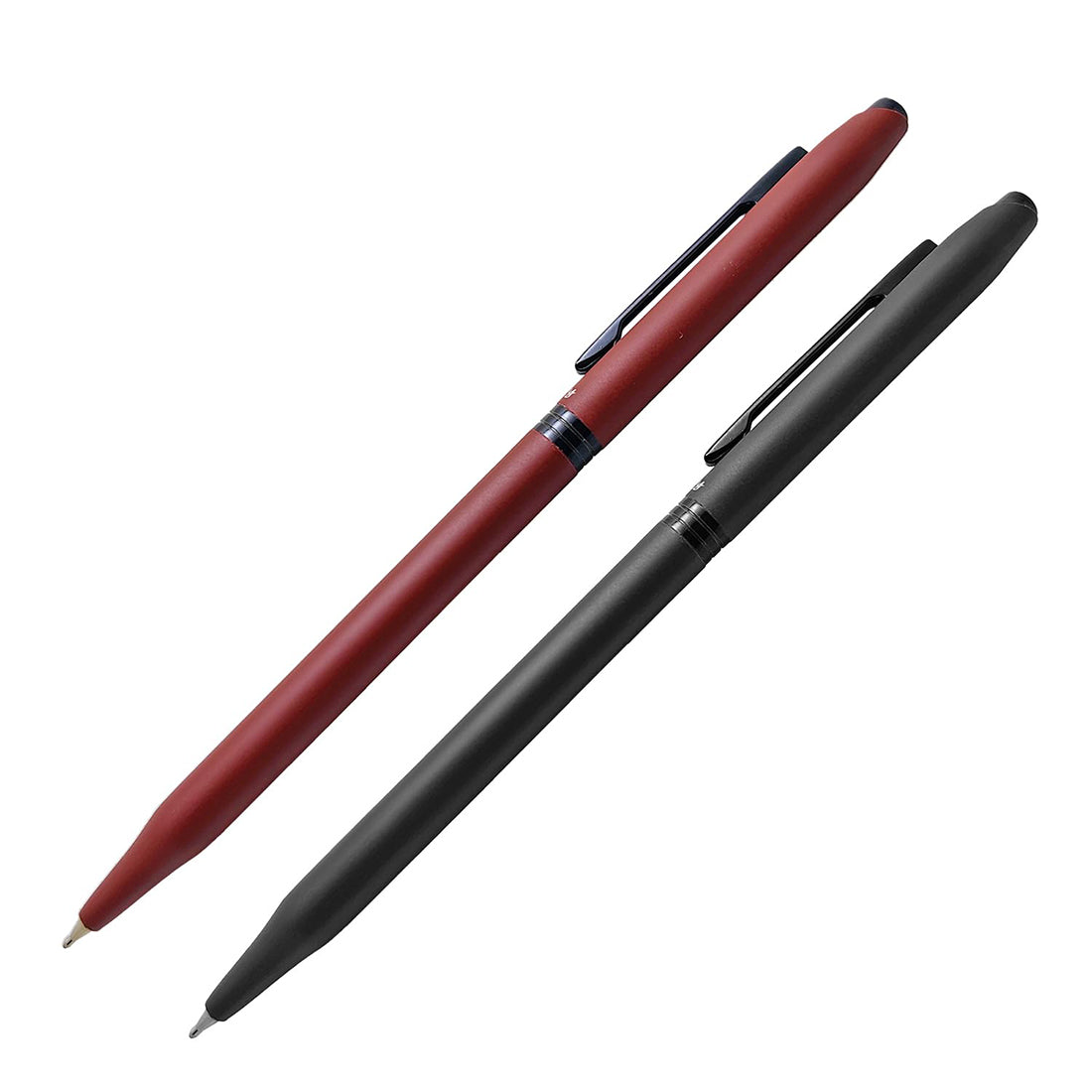 Acuity Slim Ball Point Pen Set - Metal Body with Matte Finish, and Glossy Black Clip – Ink Colour Blue - It Comes in a Pouch - (Set of 2 Pens – Maroon & Black) - 10029