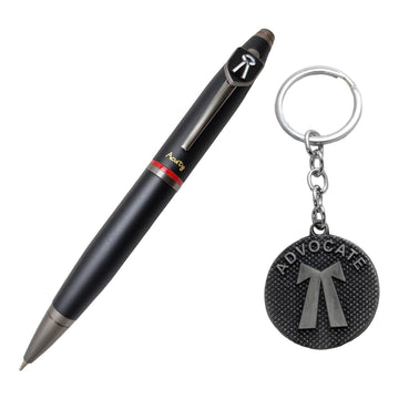 Acuity Metal Advocate Pen and Keychain Gift Set – Matte Black Finish Ballpoint Pen & Lawyer Insignia Keyring with Gift Box – Good Gift for Advocates, Judges, Law Students - 10037 Set