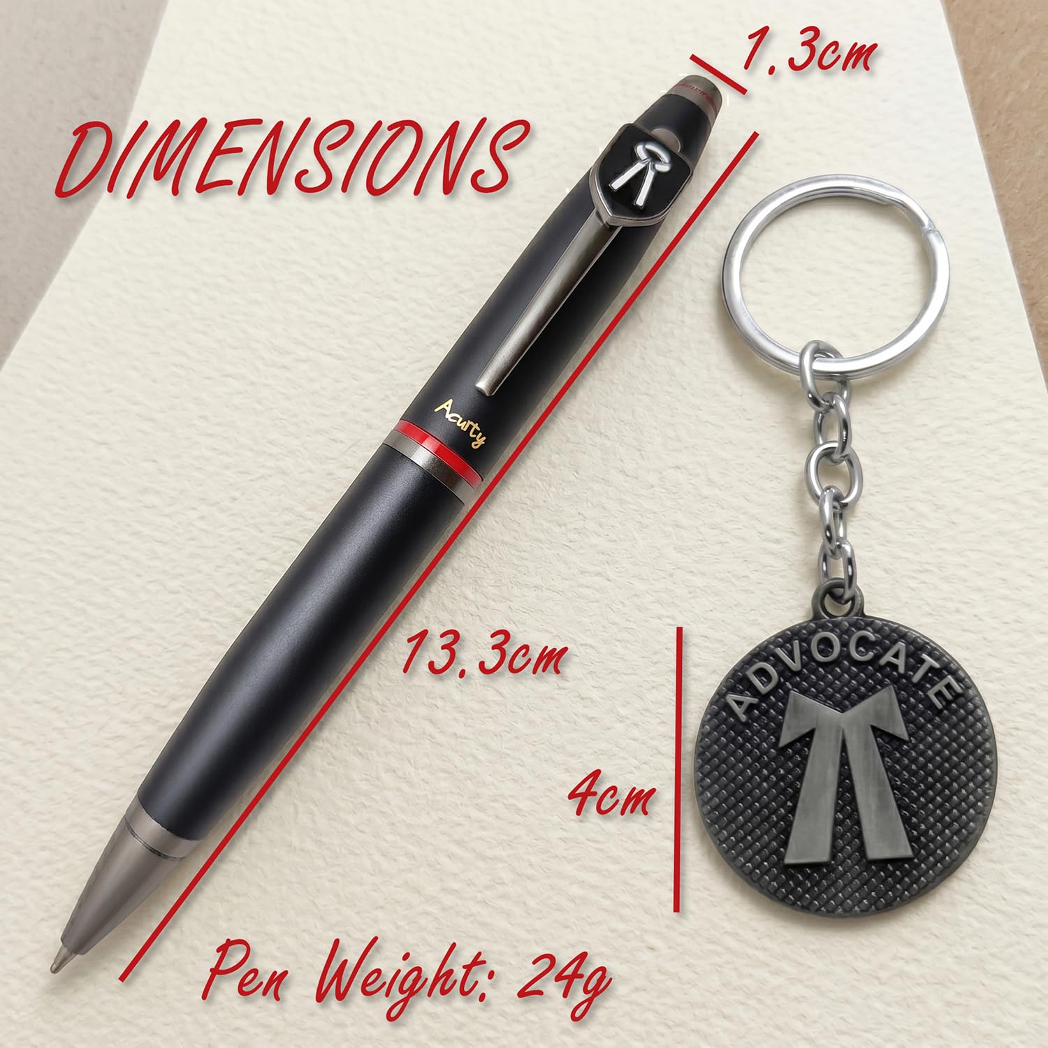 Acuity Metal Advocate Pen and Keychain Gift Set – Matte Black Finish Ballpoint Pen & Lawyer Insignia Keyring with Gift Box – Good Gift for Advocates, Judges, Law Students - 10037 Set
