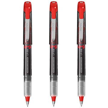 Scrikss Office 0.5 mm Liquid Ink Pen - Chrome Plated Tip & Controlled Ink Flow Adjustment System - LP68 Red Set of 3