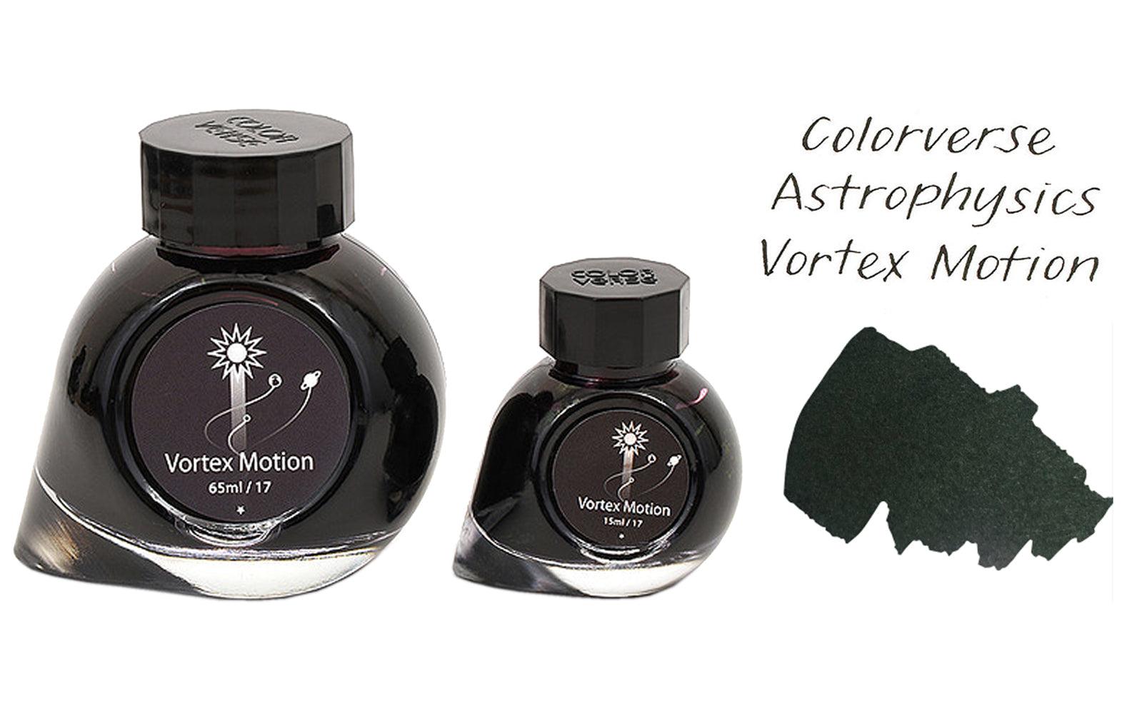 Colorverse | Astrophysics Series | Season 2 | Vortex Motion | Fountain Pen Ink | Black | 65ml and 15ml | 2 Bottle Set