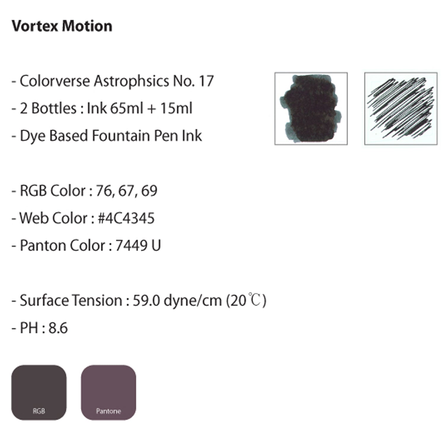 Colorverse | Astrophysics Series | Season 2 | Vortex Motion | Fountain Pen Ink | Black | 65ml and 15ml | 2 Bottle Set