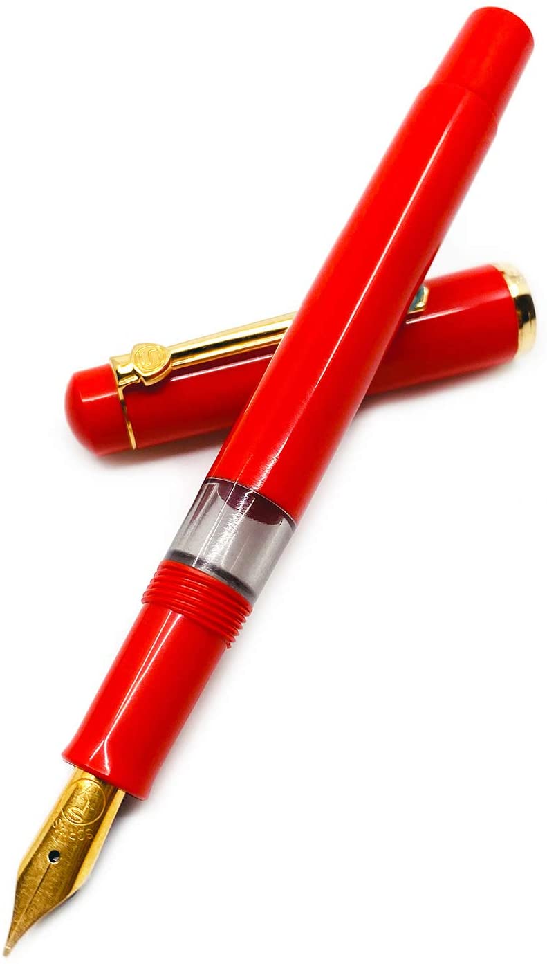 Scrikss | 419 Legendary | Fountain Ink Pen | Medium Nib |Gold Plated | Glossy Red Barrel