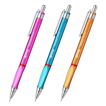 Rotring Visuclick 0.5mm Mechanical Pencils, 2B Lead, Pink, Blue & Orange Translucent Barrel, with Attached Eraser - Total 3 Pieces