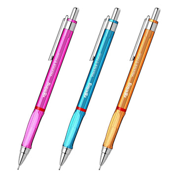 Rotring Visuclick 0.7mm Mechanical Pencils, 2B Lead, Pink, Blue & Orange Translucent Barrel, with Attached Eraser - Total 3 Pieces