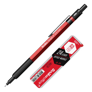 Scrikss Graph-X 0.5mm Mechanical Pencil with HB Lead (1 Tube of 24 Leads), Brass Body with Metallic Red Finish, Interchangeable Mini Eraser - 86169