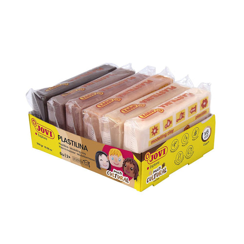 Jovi Plastilina Shades of Skin Colour Multicultural Non-Drying Modelling Clay for Art & Craft, Pack of 6 Bars - 50gms Each for Fine Motor Skills Moulding Pottery Sculpting with Dough