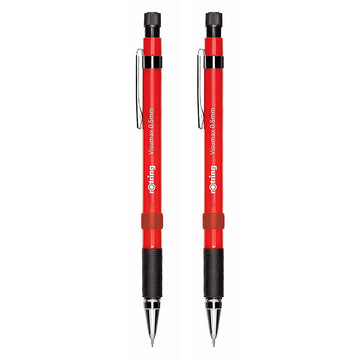Rotring Visumax 0.5mm Mechanical Pencils, ABS Plastic Body, Lightweight, Concealed Twist Eraser at Top - Total 2 Pieces (Red)
