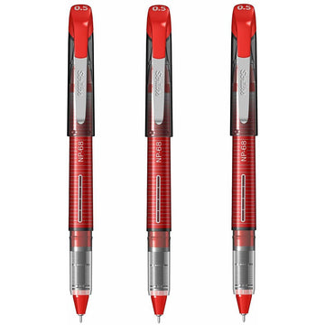 Scrikss Office 0.5 mm Needle Point Pen - Water Based Fast Drying Ink, Strength & Durable Micro Extruded Tip - 3 Pieces NP68 Set (Red)