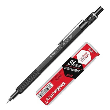 Scrikss Graph-X 0.5mm Mechanical Pencil with 2B Lead (1 Tube of 24 Leads), Brass Body with Matte Black Finish, Interchangeable Mini Eraser - 71288