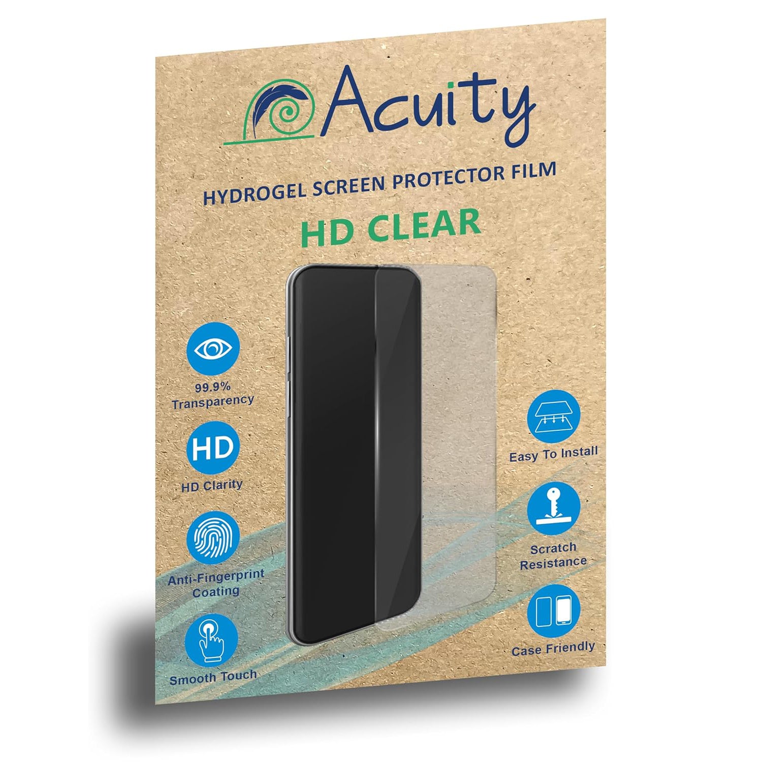 Acuity Premium Hydrogel Screen Protector Film (Not Glass) for Mobile Phone – 0.18mm Ultra-Thin, Clear Finish, Anti-Fingerprint, Smooth Touch, Scratch Resistant, Case Friendly