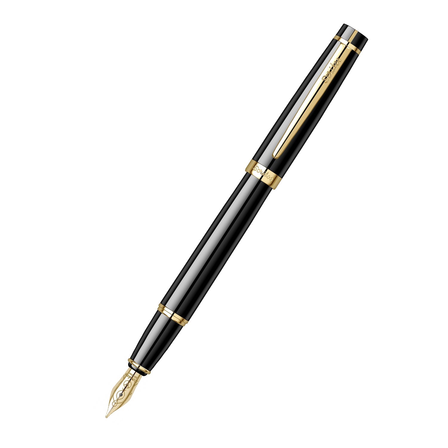 Scrikss | Honour 38 | Fountain Pen | Glossy Black | Medium Nib | 23k Gold Plated