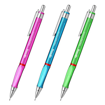 Rotring Visuclick 0.5mm Mechanical Pencils, 2B Lead, Green, Blue & Pink Translucent Barrel, with Attached Eraser - Total 3 Pieces