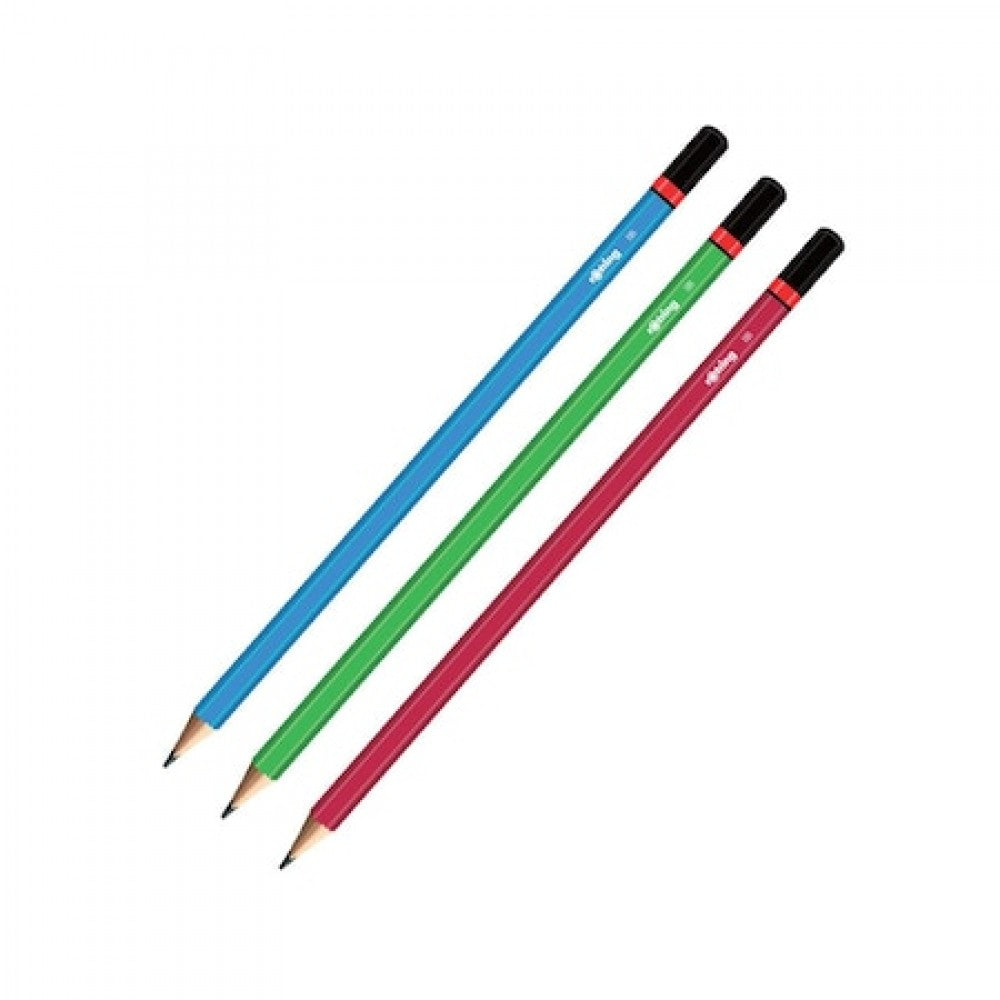Rotring | Woodcase | HB Graphite Pencil | Core Assorted Colours | Blister Pack of 4 Wooden Pencils