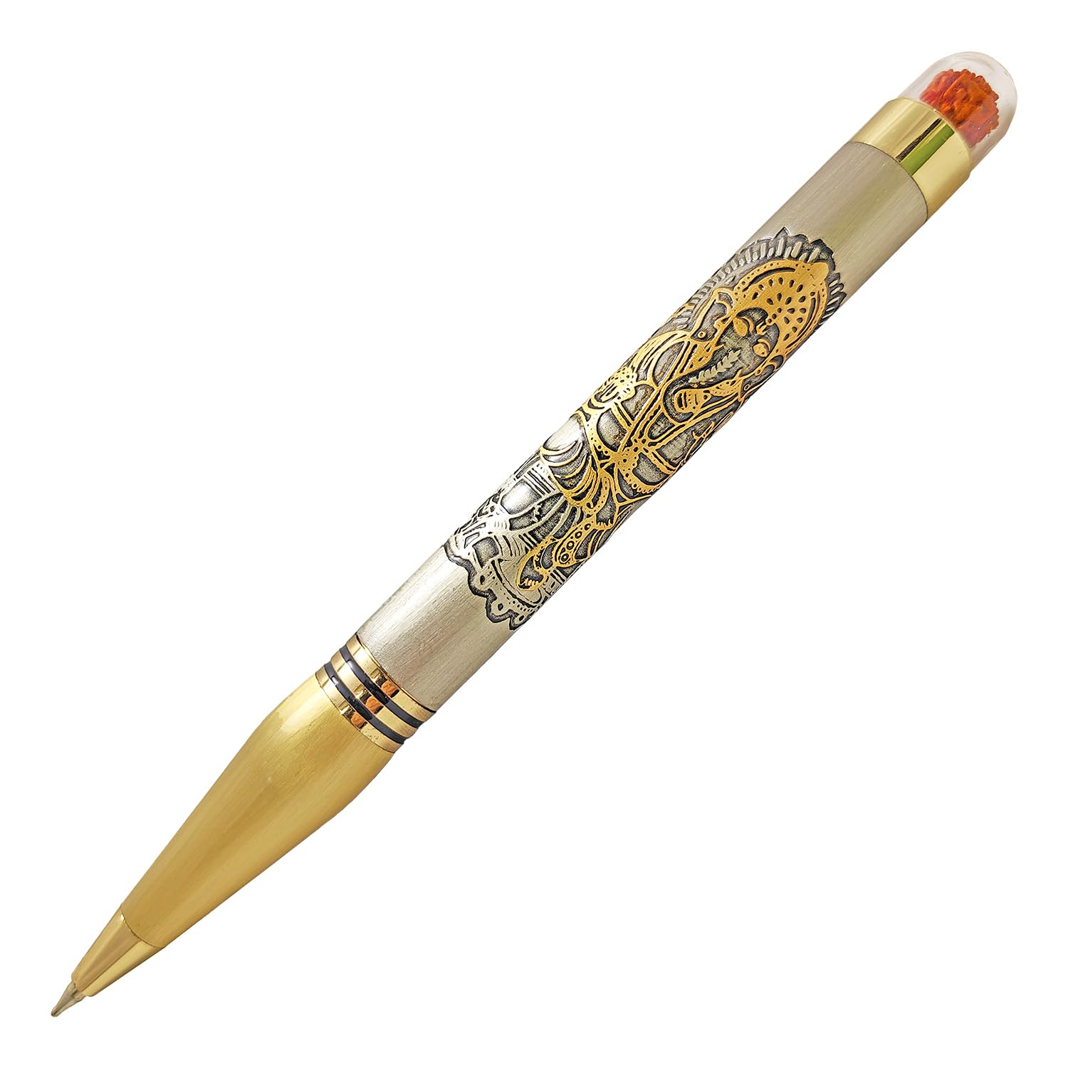 Acuity Lord Ganesh Image Ball Point Pen | Rudraksha Bead | Metal Finish | Comes in a Pen Pouch | 20001