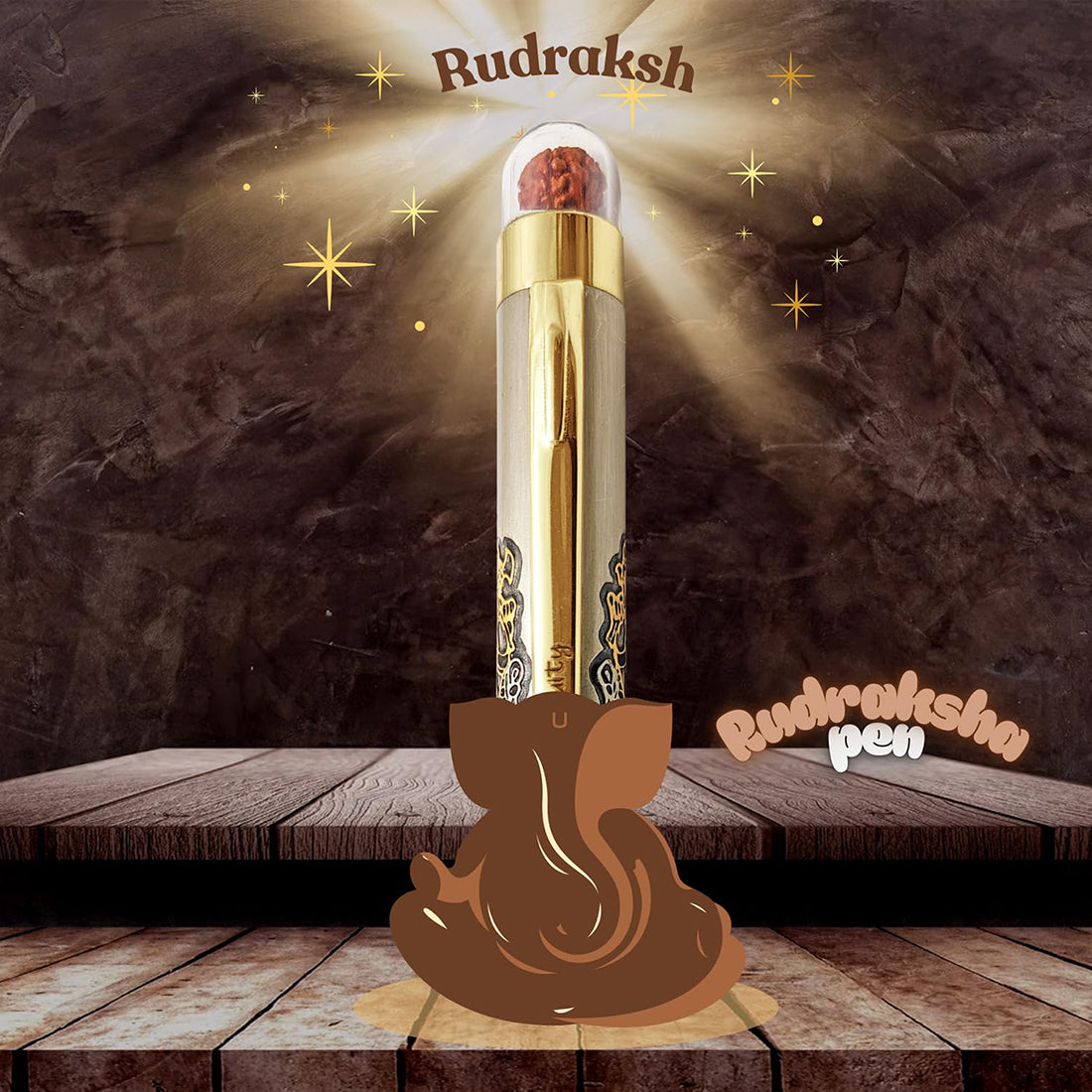 Acuity Lord Ganesh Image Ball Point Pen | Rudraksha Bead | Metal Finish | Comes in a Pen Pouch | 20001