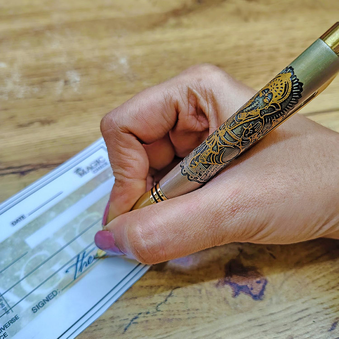 Acuity Lord Ganesh Image Ball Point Pen | Rudraksha Bead | Metal Finish | Comes in a Pen Pouch | 20001