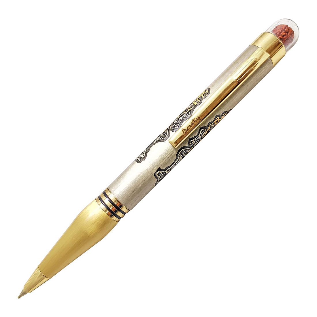 Acuity Lord Ganesh Image Ball Point Pen | Rudraksha Bead | Metal Finish | Comes in a Pen Pouch | 20001