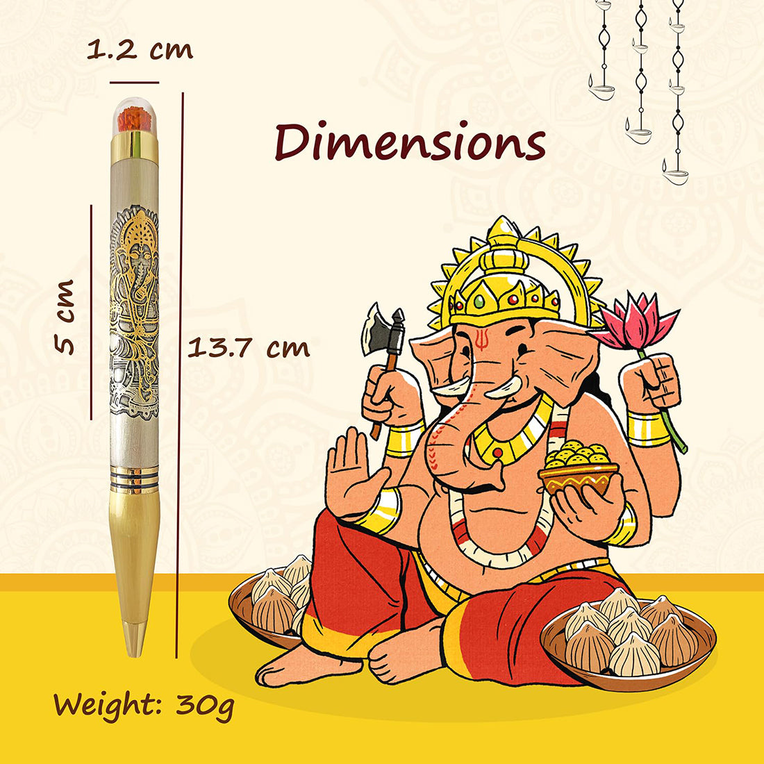 Acuity Lord Ganesh Image Ball Point Pen | Rudraksha Bead | Metal Finish | Comes in a Pen Pouch | 20001