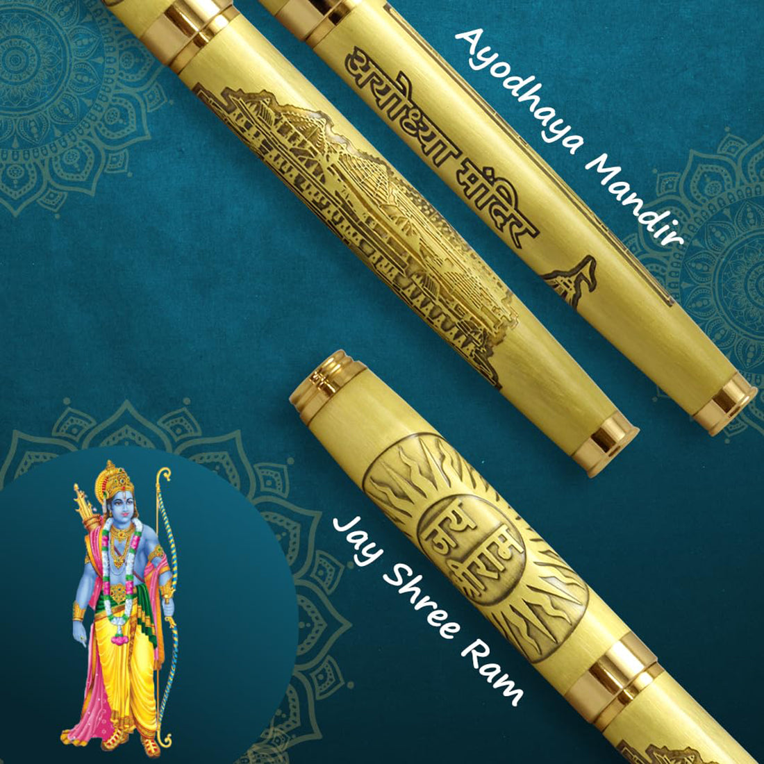 Acuity Ayodhaya Mandir Design Roller Ball Point Pen Metal Body with Jay Shri Ram Image Engraved - Comes in a Pen Pouch - Ink Colour Blue - 20004