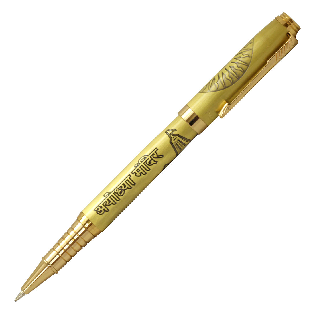 Acuity Ayodhaya Mandir Design Roller Ball Point Pen Metal Body with Jay Shri Ram Image Engraved - Comes in a Pen Pouch - Ink Colour Blue - 20004