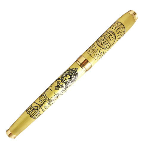 Acuity Roller Ball Point Pen Metal Body with Lord Hanuman Engraved - Comes in a Pen Pouch - Ink Colour Blue - 20005