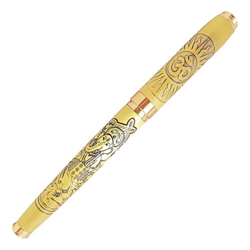 Acuity Roller Ball Point Pen Metal Body with Lord Ganesh And OM Image Engraved - Comes in a Pen Pouch - Ink Colour Blue - 20005
