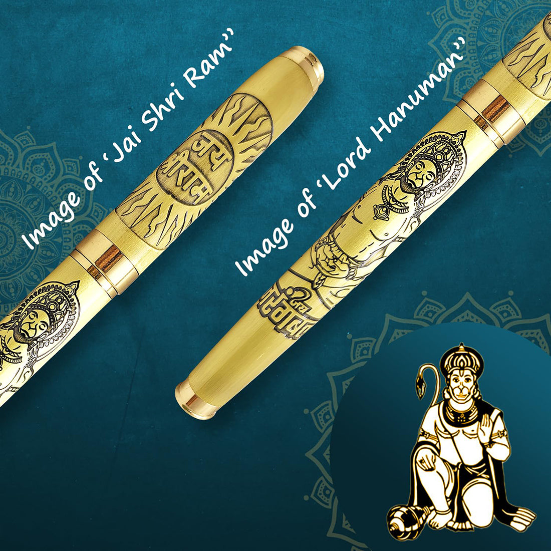 Acuity Roller Ball Point Pen Metal Body with Lord Hanuman Engraved - Comes in a Pen Pouch - Ink Colour Blue - 20005