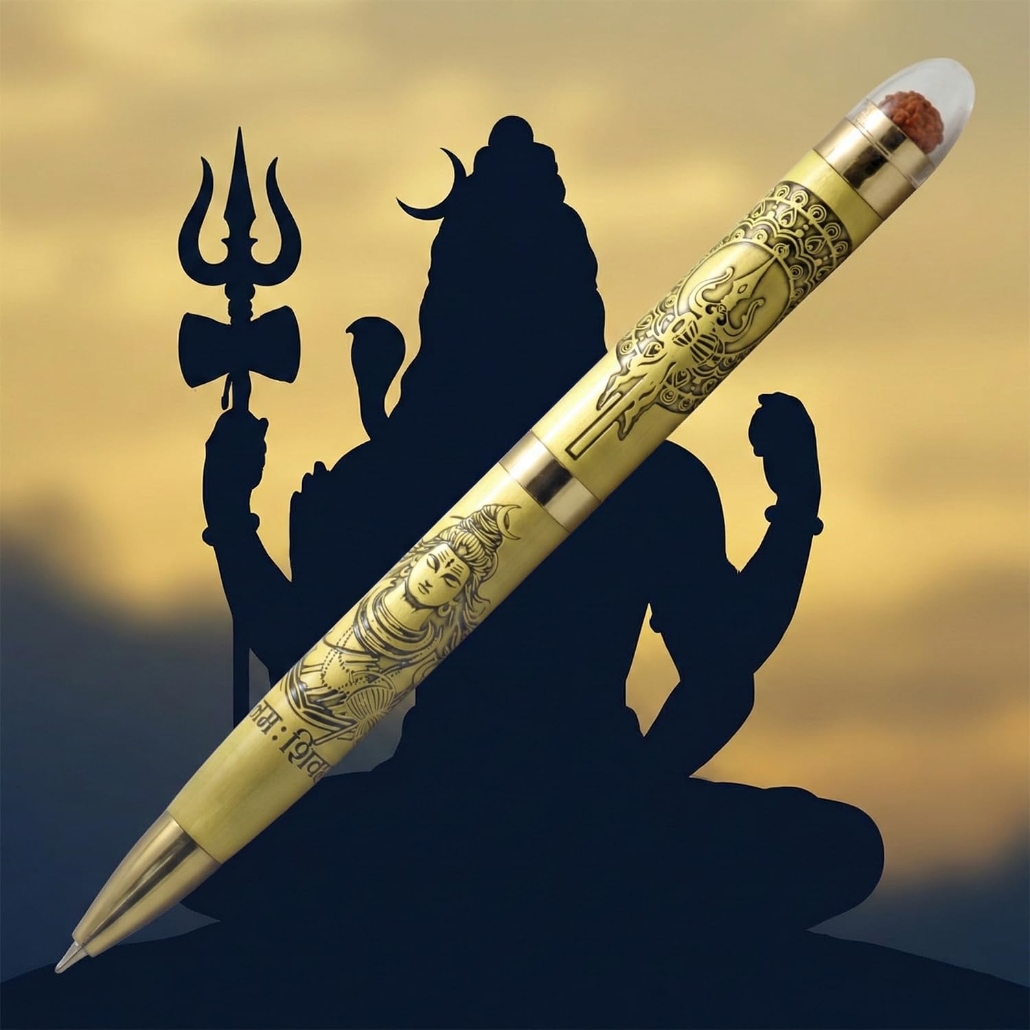Acuity Lord Shiva Image Ball Point Pen | Rudraksha Bead | Metal Finish | Comes in a Pen Pouch | 20007