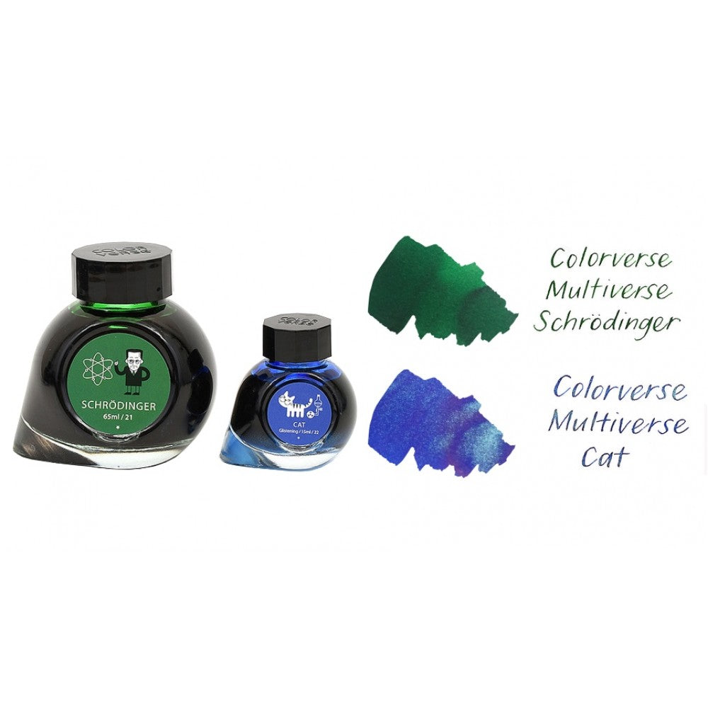 Colorverse | Multiverse Series | Season 3 | Fountain Pen Ink | Schrodinger | Green | 65ml and 15ml | 2 Bottle Set - penpencilink