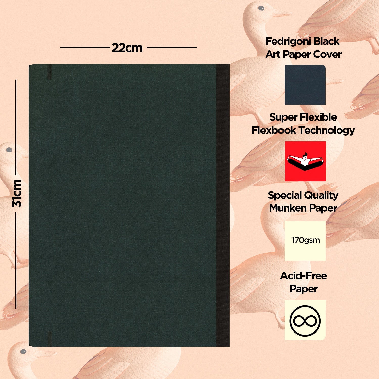 Flexbook | Blank | Large A4 Size Sketchbook | Black | Flex Global Sketchbook