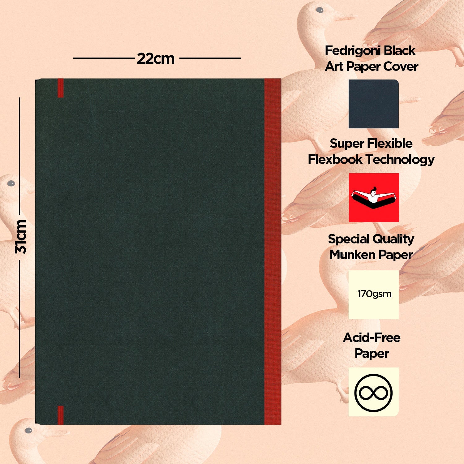 Flexbook | Blank | Large A4 Size Sketchbook | Red | Flex Global Sketchbook