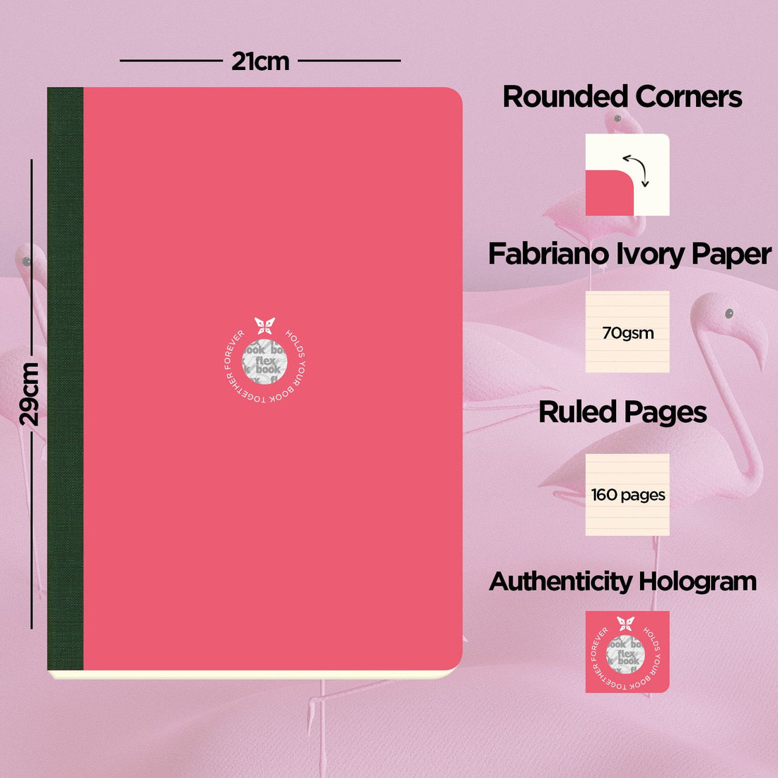 Flexbook | Ruled | Large A4 Size Notebook | Pink | Smartbook