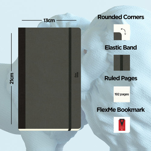 Flexbook | Ruled | Medium A5 Size Notebook | Off Black | Adventure Series