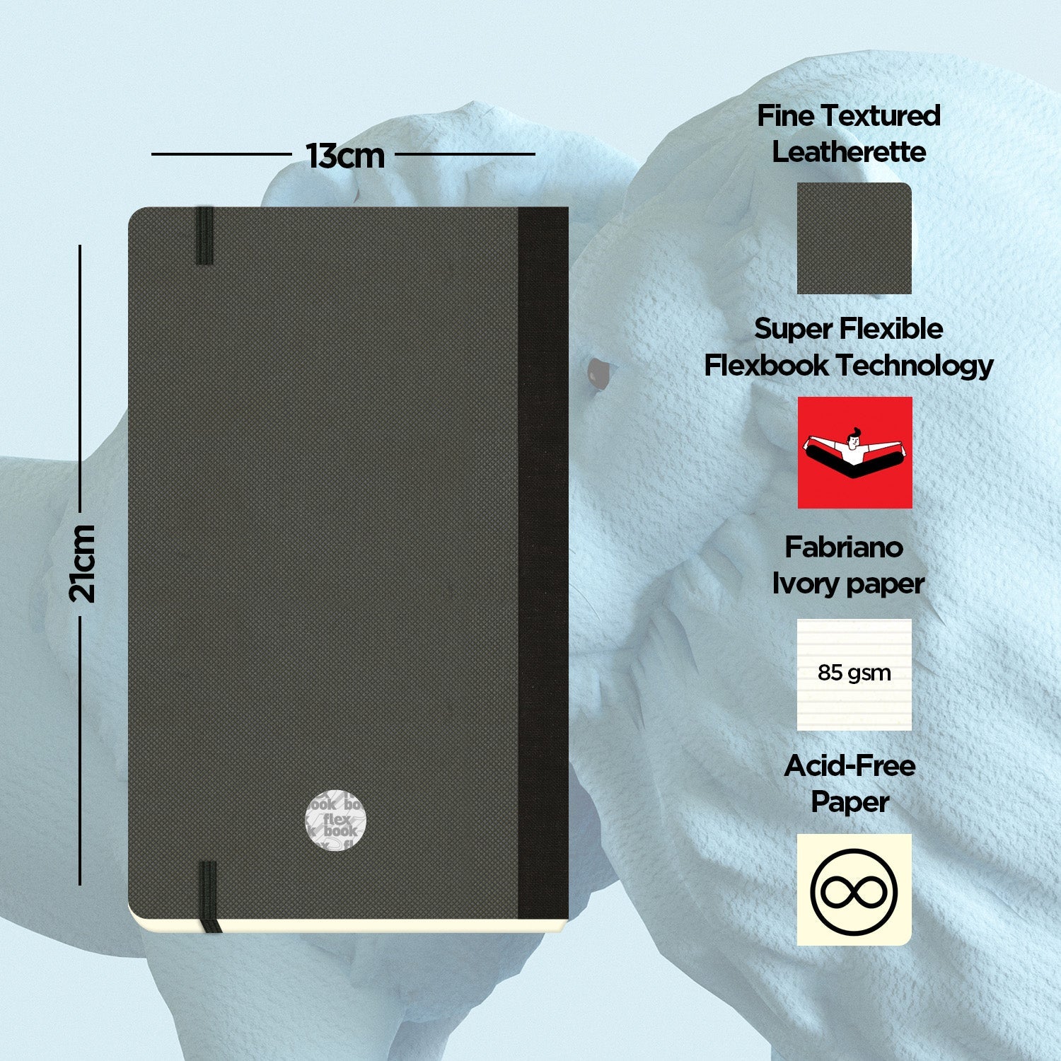 Flexbook | Ruled | Medium A5 Size Notebook | Off Black | Adventure Series