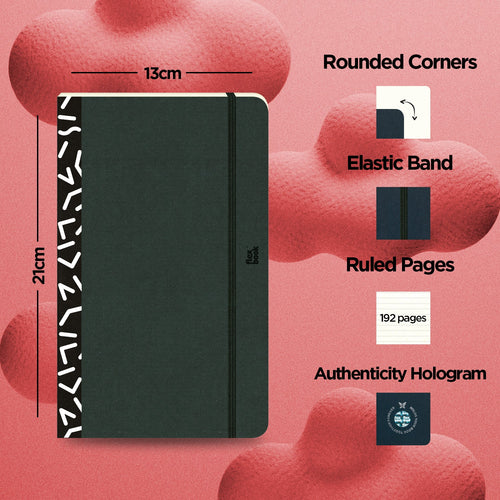 Flexbook | Ruled | Medium A5 Size Notebook | Black | Visions 'All Angles' Spine