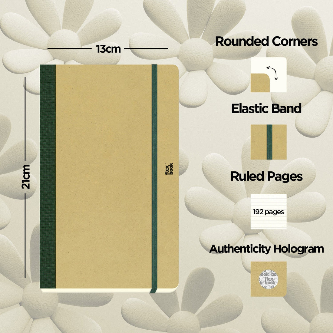 Flexbook | Ruled | Medium A5 Size Notebook | Olive | Ecosmiles Eco Series