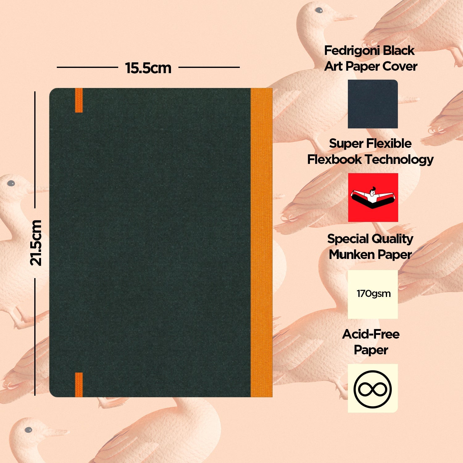 Flexbook | Blank | Medium A5 Size Sketchbook | Orange | Flex Global Sketchbook