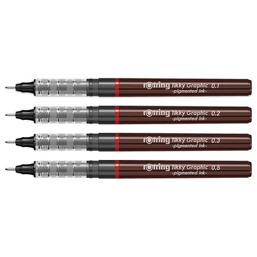 Rotring 0.5mm Line Thickness Tikky Graphic Fineliner with Black Pigmented Lightfast And Water Resistant Ink For Long Life Drawings, Sketching, Non-Refillable, 4 Pen Set