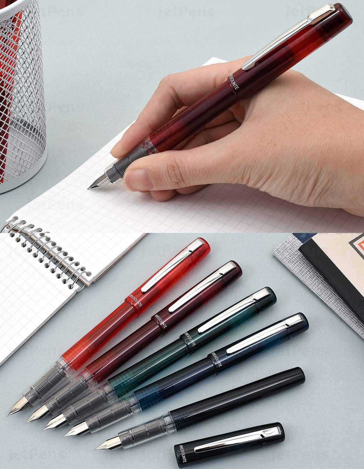 PLATINUM Prefounte Fountain Ink Pen with SS Medium Nib, Translucent Dark Emerald Green Barrel, Cap, Blue-Black Ink Cartridge Included, Slip & Seal Cap Design, Ideal For Adults Daily Use Beginners