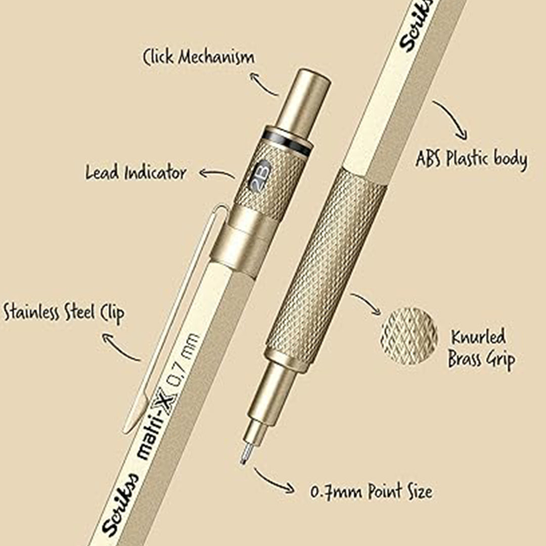 Scrikss | Matri-X | Mechanical Pencil | Metallic Gold-0.7mm